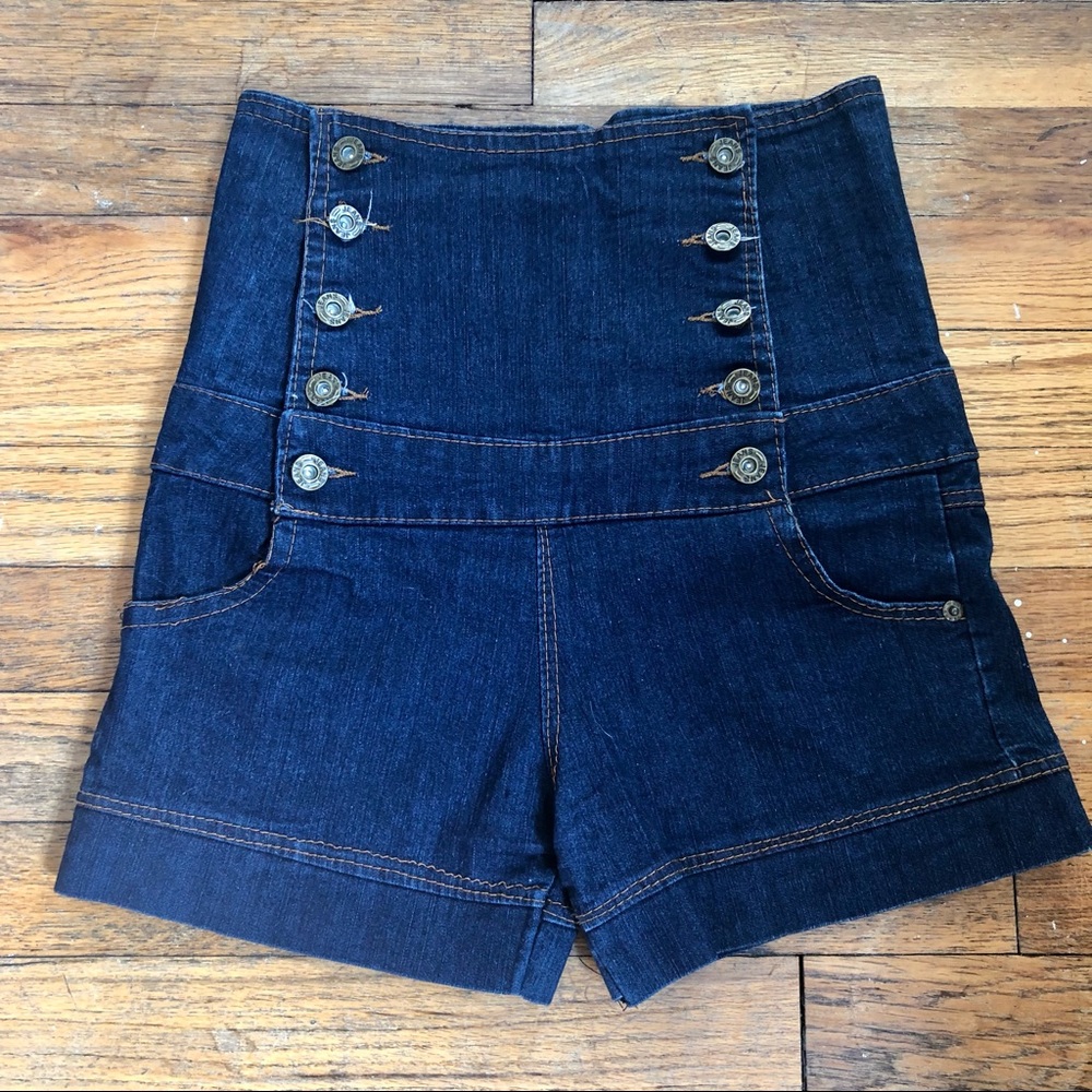 High waist buttoned denim jean shorts -sexy cute